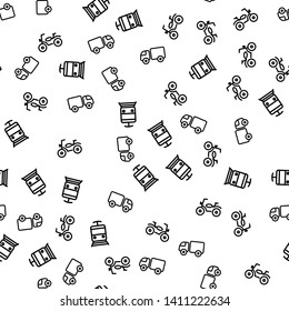 Types Of Town Transport Seamless Pattern Vector. Motorcycle, Delivery Truck, Train Or Metro Means Of Transport Monochrome Texture Icons. City Movement Vehicle Template Flat Illustration