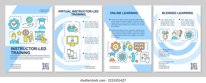 Types of training programs blue brochure template. Online learning. Leaflet design with linear icons. Editable 4 vector layouts for presentation, annual reports. Arial, Myriad Pro-Regular fonts used