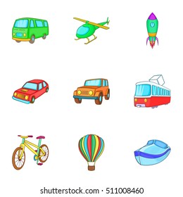 Types of transport icons set. Cartoon illustration of 9 types of transport vector icons for web