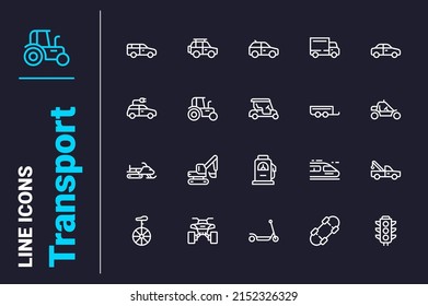 Types of transportation icons set vector illustration. Modern transport for travel line icon. Public transport and city vehicles concept