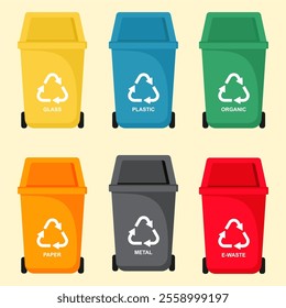 Types of trash bins based on the type of trash, type of recycle bin vector illustration