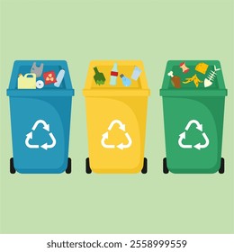 Types of trash bins based on the type of trash. Recycle trash bin vector illustration