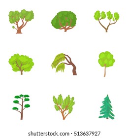 Types of trees icons set. Cartoon illustration of 9 types of trees vector icons for web