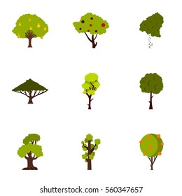 Types of trees icons set. Flat illustration of 9 types of trees vector icons for web