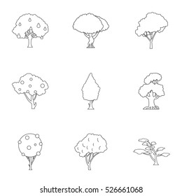 Types of trees icons set. Outline illustration of 9 types of trees vector icons for web