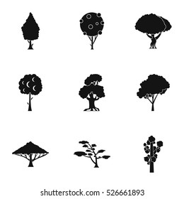 Types of trees icons set. Simple illustration of 9 types of trees vector icons for web