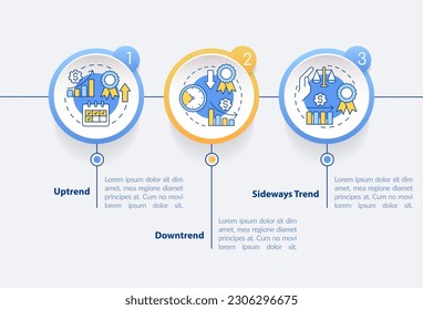 Types of trends circle infographic template. Stock market. Data visualization with 3 steps. Editable timeline info chart. Workflow layout with line icons. Lato-Bold, Regular fonts used