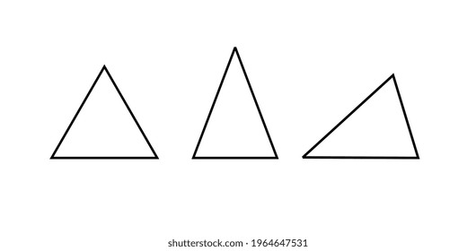 Types of triangles based on the length of the side, set of math triangle shape, line art illustration, black and white color - Vector