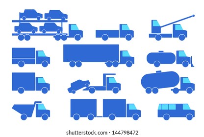 Types of trucks are on the white background.