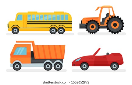 Types Of Urban And Industrial Transport Vector Illustration Set