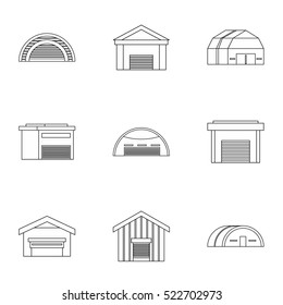 Types of warehouse icons set. Outline illustration of 9 types of warehouse vector icons for web