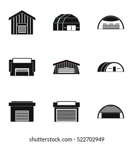 Types of warehouse icons set. Simple illustration of 9 types of warehouse vector icons for web