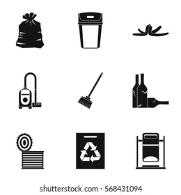 Types of waste icons set. Simple illustration of 9 types of waste vector icons for web