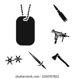 Types of weapons black icons in set collection for design.Firearms and bladed weapons vector symbol stock web illustration.