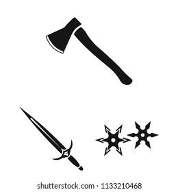 Types of weapons black icons in set collection for design.Firearms and bladed weapons vector symbol stock web illustration.