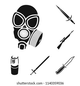 Types of weapons black icons in set collection for design.Firearms and bladed weapons vector symbol stock web illustration.