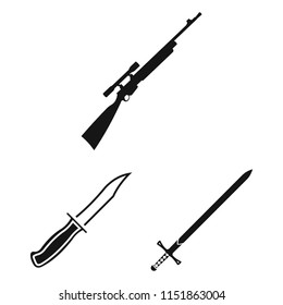 Types of weapons black icons in set collection for design.Firearms and bladed weapons vector symbol stock web illustration.
