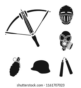 Types of weapons black icons in set collection for design.Firearms and bladed weapons vector symbol stock web illustration.