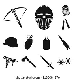 Types of weapons black icons in set collection for design.Firearms and bladed weapons vector symbol stock web illustration.