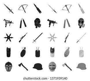 Types of weapons black.mono icons in set collection for design.Firearms and bladed weapons vector symbol stock web illustration.