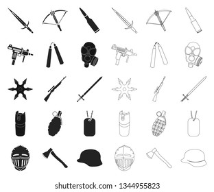 Types of weapons black,outline icons in set collection for design.Firearms and bladed weapons vector symbol stock web illustration.
