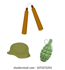 Types of weapons cartoon icons in set collection for design.Firearms and bladed weapons vector symbol stock web illustration.