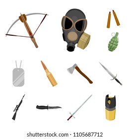 Types of weapons cartoon icons in set collection for design.Firearms and bladed weapons vector symbol stock web illustration.
