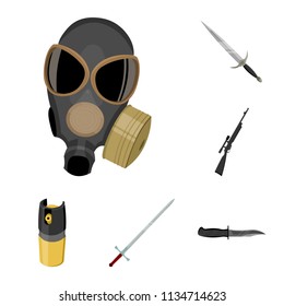 Types of weapons cartoon icons in set collection for design.Firearms and bladed weapons vector symbol stock web illustration.