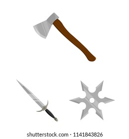 Types of weapons cartoon icons in set collection for design.Firearms and bladed weapons vector symbol stock web illustration.