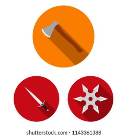 Types of weapons flat icons in set collection for design.Firearms and bladed weapons vector symbol stock web illustration.
