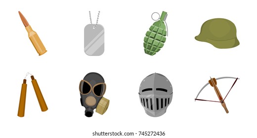 Types of weapons icons in set collection for design.Firearms and bladed weapons vector symbol stock web illustration.