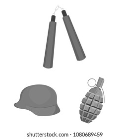 Types of weapons monochrome icons in set collection for design.Firearms and bladed weapons vector symbol stock web illustration.