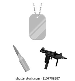 Types of weapons monochrome icons in set collection for design.Firearms and bladed weapons vector symbol stock web illustration.