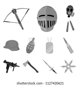 Types of weapons monochrome icons in set collection for design.Firearms and bladed weapons vector symbol stock web illustration.