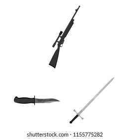 Types of weapons monochrome icons in set collection for design.Firearms and bladed weapons vector symbol stock web illustration.