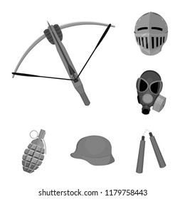 Types of weapons monochrome icons in set collection for design.Firearms and bladed weapons vector symbol stock web illustration.