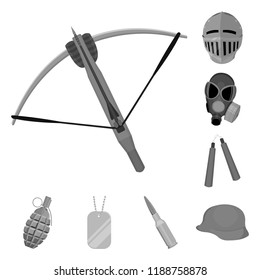 Types of weapons monochrome icons in set collection for design.Firearms and bladed weapons vector symbol stock web illustration.