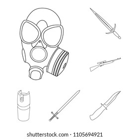 Types of weapons outline icons in set collection for design.Firearms and bladed weapons vector symbol stock web illustration.
