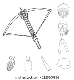 Types of weapons outline icons in set collection for design.Firearms and bladed weapons vector symbol stock web illustration.
