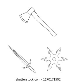 Types of weapons outline icons in set collection for design.Firearms and bladed weapons vector symbol stock web illustration.