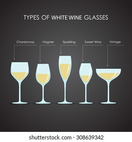 Types Of White Wine Glasses, Excellent Vector Illustration, EPS 10