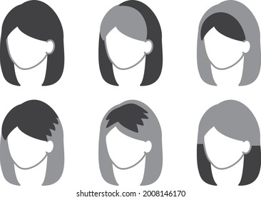 Types of wigs for long hair. Faceless icon.