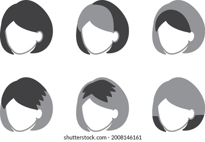 Types of wigs for medium hair. Faceless icon.