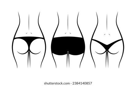Types of woman panties back view vector isolated on white background.