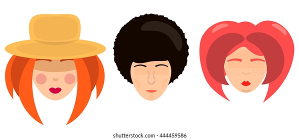 Types of women. Hairstyles. Vector illustration