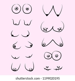 Types of women's breasts. - pink background.