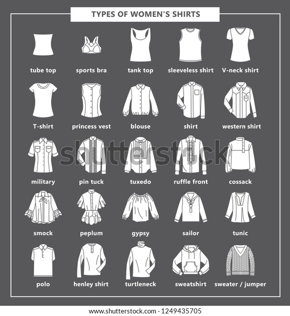 Types Womens Shirts Names Vector Black 