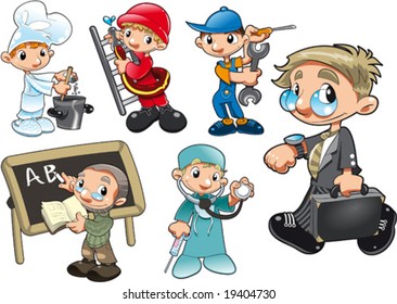 Types of Workers. Funny cartoon and vector isolated characters