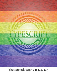 Typescript emblem on mosaic background with the colors of the LGBT flag