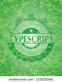 Typescript green emblem with triangle mosaic background. Vector Illustration. Detailed.